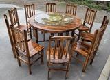 檀梨坊中式碳化实木大圆桌1.5米1.8米2米2.5米仿古家具餐桌椅组合