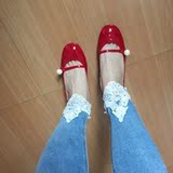明星同款16新款红色高跟鞋珍珠圆头皮鞋中跟粗跟浅口玛丽珍女单鞋