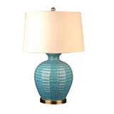 出口欧式田园蓝色条纹陶瓷台灯新中式简约现代美式样板房装饰台灯