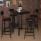 美式复古铁艺吧台桌椅组合星巴克咖啡厅高脚桌靠背酒吧椅吧凳包邮