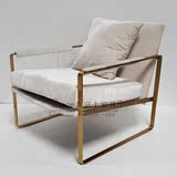 简约白色绒布休闲椅 现代不锈钢黄铜色单人沙发 创意定制椅子