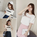 2016夏季新款女装甜美字母印花圆领短袖T恤 韩版简约学生套头上衣