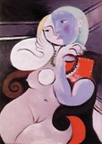 世界名画 毕加索 红椅子上的裸女 立体派油画 家居酒吧餐厅装饰画