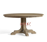 新古典超大圆形餐桌美式实木家用饭桌欧式复古简约餐桌椅组合6人