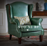 新款美式乡村复古老虎椅高背椅欧式客厅卧室书房皮艺单人沙发特价