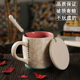 创意星巴克咖啡杯带盖勺陶瓷水杯大容量办公室简约樱花马克杯欧式