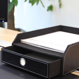 桌面黑色皮纹办公室a4单层文件抽屉式资料储物整理收纳盒柜宜家