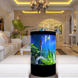 欧式生态鱼缸免换水中/小型圆形超白玻璃亚克力创意金鱼缸水族箱
