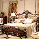 新古典家具 实木真皮床1.8/2米双人床高档奢华美式卧室软靠床新款