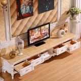 欧式大理石电视柜茶几组合套装白色烤漆实木雕花伸缩地柜客厅家具