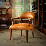 美式皮艺休闲椅 实木餐椅 现代简约北欧单人椅高档酒店漫咖啡圈椅