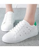人本夏季韩版新款运动小白鞋 超纤系带圆头女鞋子 镂空透气低帮鞋