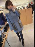 特价！【BNX】韩国专柜正品代购 拼色口袋 大毛领 大衣外套