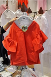 韩国东大门夏装新款甜美气质荷叶袖雪纺衬衫女显瘦V领上衣