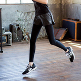 韩国春夏跑步健身房瑜伽服速干假两件运动裤女紧身打底九分裤长裤