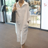 2016秋季新款韩版BF风长款宽松衬衫纯色长袖口袋百搭白色打底衬衣