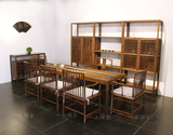 老榆木禅意茶桌椅组合新中式仿古餐桌黑胡桃实木泡茶桌会议桌家具