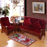 冬季红实木沙发椅垫 加厚保暖海绵座垫靠背连体凉椅坐垫子可拆洗