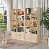松木书柜儿童书架学生书柜自由组合实木书柜带门书橱整理柜置物架