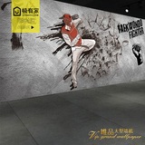 3D立体跆拳道拳击健身房壁纸手绘漫画人物武术馆工业水泥背景墙纸