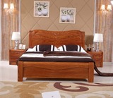 橡木床1.8米1.5米现代简约深色家具北欧纯实木床雕花双人床原木床