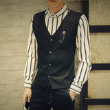 青年男士韩版修身长袖假两件衬衫马甲两件套装个性夜店夜场KTVdj