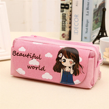 可爱女孩笔袋韩国简约铅笔盒多层大容量收纳盒儿童小学生文具盒