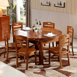 实木餐桌椅组合伸缩折叠橡胶木圆桌饭桌现代简约大小户型西餐餐桌