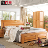 圣瑞思 全实木床榉木床双人床1.8单人床1.5米储物床高箱简约现代