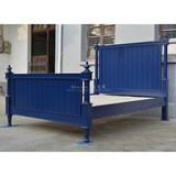 美式乡村实木床1.8米2米 田园地中海风格双人床蓝色家具定制 L148