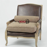 皮艺复古单人沙发椅美式乡村原木做旧仿古沙发北欧古典休闲沙发椅