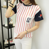 夏季韩版纯棉修身短袖t恤女士18-24-25-29周岁条纹显瘦百搭上衣服