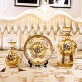 爱慕陶瓷三件套欧式花瓶花插工艺品摆设装饰品酒店酒柜电视柜摆件