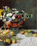 莫奈 静物 花与水果 布画芯竖款世界油画名画 客厅餐厅书房装饰画