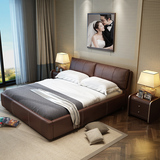 小户型皮床现代简约真皮床1.5 1.8双人床软体床气动储物软床卧室