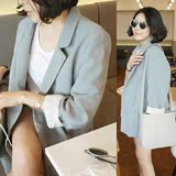 2016 春秋新款韩版中长款一粒扣修身显瘦纯色小西装外套女士西服