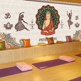 复古东南亚风情大型壁画印度瑜伽壁纸健身房舞蹈室装饰背景墙纸