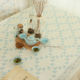 高档亚麻绣花布艺桌布 蓝色咖色欧式田园长方形餐桌布茶几布台布