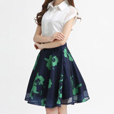 韩版夏季时尚套装 两件套  百搭纯色POLO衬衫+A字裙半身裙子