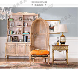 法式新古典欧洲进口橡木美式橘色真皮雕花单椅贝壳椅蛋壳椅可定制