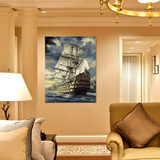 正品 包邮 diy数字油画手绘大幅帆船大海风景卧室装饰画 风雨兼程