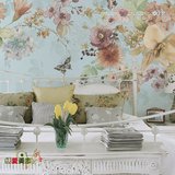 高端定制大型壁画 墙纸 现代北欧简约 清新 背景墙 花朵 手绘水彩