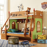 全实木美式高低床上下床双层儿童床组合多功能梯柜床男孩女孩家具