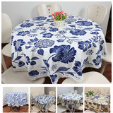 定制中式古典青花瓷小圆形正方形亚棉麻餐桌布艺茶几盖巾台布宽大