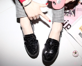 韩国正品代购欧美时尚女鞋   精致花朵装饰浅口低帮鞋厚底亮面皮