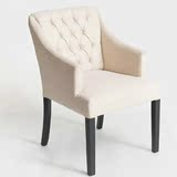 包邮 实木餐椅 单人书房椅子餐厅咖啡奶茶扶手椅简约现代棉麻布艺