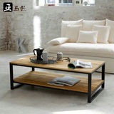 美式小户型客厅实木茶几 现代简约铁艺长方形组装电视柜茶几组合