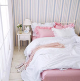 纯棉清新简约春夏床上用品全棉纯色花边被套床单式四件套1.5 1.8m