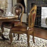 美式实木餐桌椅组合欧式家用复古真皮椅子整装书椅头层牛皮艺做旧