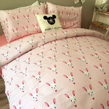 粉色纯棉小清新全棉床单床上用品4四件套1.5.8.2米卡通可爱小兔子